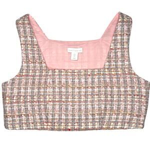 House of Harlow 1960 Crop Top Womens L Pink Pixie‎ Dust Tweed Sleeveless Zip NWT